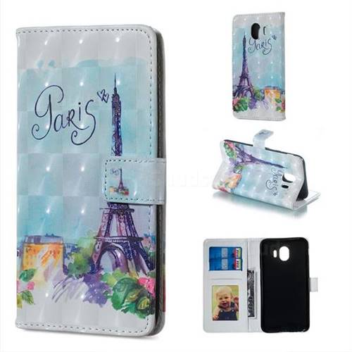 Paris Tower 3D Painted Leather Phone Wallet Case for Samsung Galaxy J4 (2018) SM-J400F