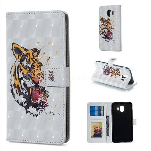 Toothed Tiger 3D Painted Leather Phone Wallet Case for Samsung Galaxy J4 (2018) SM-J400F