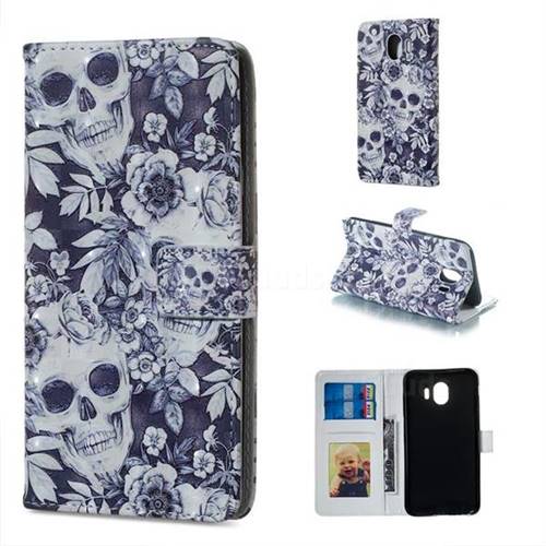 Skull Flower 3D Painted Leather Phone Wallet Case for Samsung Galaxy J4 (2018) SM-J400F