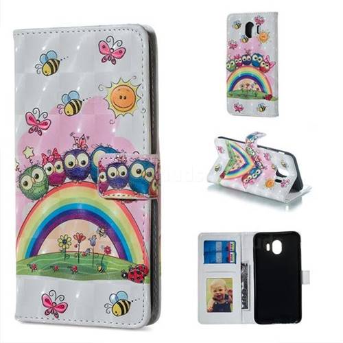 Rainbow Owl Family 3D Painted Leather Phone Wallet Case for Samsung Galaxy J4 (2018) SM-J400F
