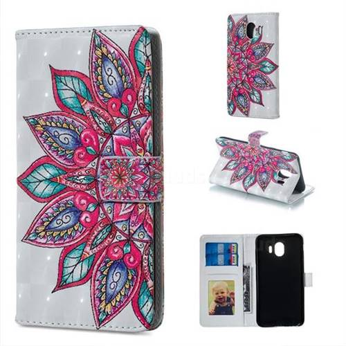 Mandara Flower 3D Painted Leather Phone Wallet Case for Samsung Galaxy J4 (2018) SM-J400F