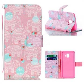 Pink Elephant Leather Wallet Phone Case for Samsung Galaxy J4 (2018) SM-J400F