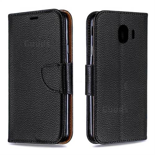 Classic Luxury Litchi Leather Phone Wallet Case for Samsung Galaxy J4 (2018) SM-J400F - Black