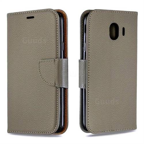 Classic Luxury Litchi Leather Phone Wallet Case for Samsung Galaxy J4 (2018) SM-J400F - Gray