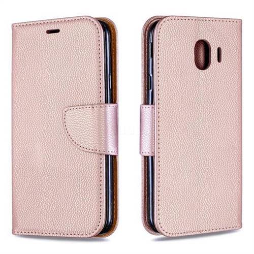 Classic Luxury Litchi Leather Phone Wallet Case for Samsung Galaxy J4 (2018) SM-J400F - Golden