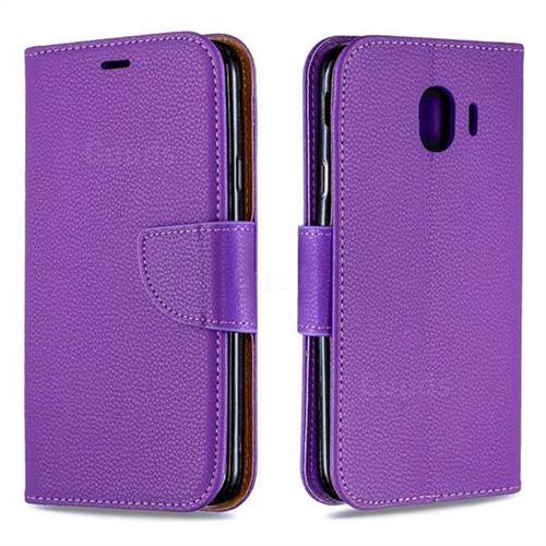 Classic Luxury Litchi Leather Phone Wallet Case for Samsung Galaxy J4 (2018) SM-J400F - Purple