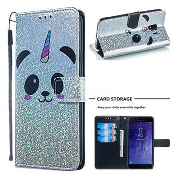 Panda Unicorn Sequins Painted Leather Wallet Case for Samsung Galaxy J4 (2018) SM-J400F