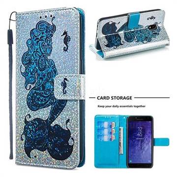 Mermaid Seahorse Sequins Painted Leather Wallet Case for Samsung Galaxy J4 (2018) SM-J400F