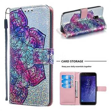 Glutinous Flower Sequins Painted Leather Wallet Case for Samsung Galaxy J4 (2018) SM-J400F