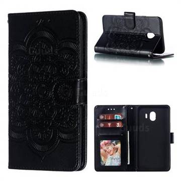 Intricate Embossing Datura Solar Leather Wallet Case for Samsung Galaxy J4 (2018) SM-J400F - Black
