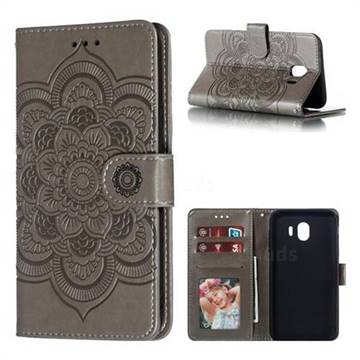 Intricate Embossing Datura Solar Leather Wallet Case for Samsung Galaxy J4 (2018) SM-J400F - Gray