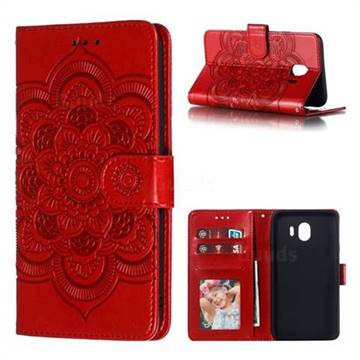 Intricate Embossing Datura Solar Leather Wallet Case for Samsung Galaxy J4 (2018) SM-J400F - Red