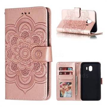 Intricate Embossing Datura Solar Leather Wallet Case for Samsung Galaxy J4 (2018) SM-J400F - Rose Gold