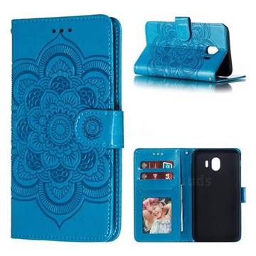 Intricate Embossing Datura Solar Leather Wallet Case for Samsung Galaxy J4 (2018) SM-J400F - Blue
