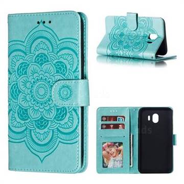 Intricate Embossing Datura Solar Leather Wallet Case for Samsung Galaxy J4 (2018) SM-J400F - Green