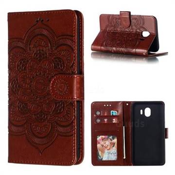 Intricate Embossing Datura Solar Leather Wallet Case for Samsung Galaxy J4 (2018) SM-J400F - Brown