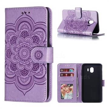 Intricate Embossing Datura Solar Leather Wallet Case for Samsung Galaxy J4 (2018) SM-J400F - Purple