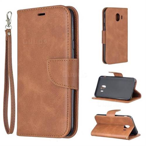 Classic Sheepskin PU Leather Phone Wallet Case for Samsung Galaxy J4 (2018) SM-J400F - Brown