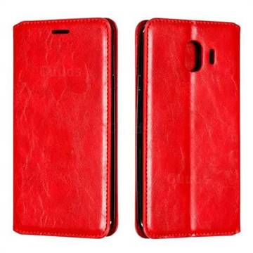Retro Slim Magnetic Crazy Horse PU Leather Wallet Case for Samsung Galaxy J4 (2018) SM-J400F - Red
