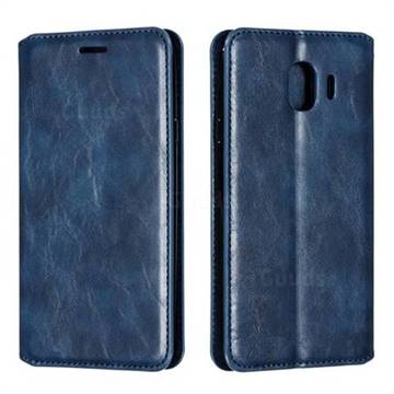 Retro Slim Magnetic Crazy Horse PU Leather Wallet Case for Samsung Galaxy J4 (2018) SM-J400F - Blue