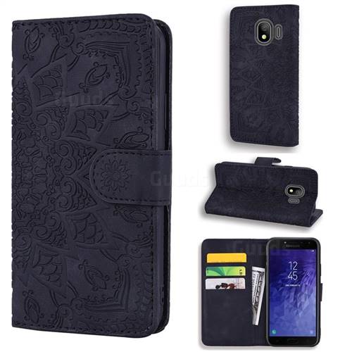 Retro Embossing Mandala Flower Leather Wallet Case for Samsung Galaxy J4 (2018) SM-J400F - Black