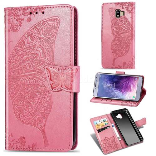 Embossing Mandala Flower Butterfly Leather Wallet Case for Samsung Galaxy J4 (2018) SM-J400F - Pink