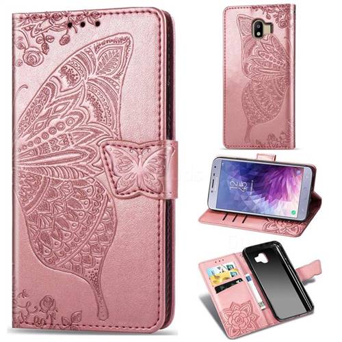 Embossing Mandala Flower Butterfly Leather Wallet Case for Samsung Galaxy J4 (2018) SM-J400F - Rose Gold