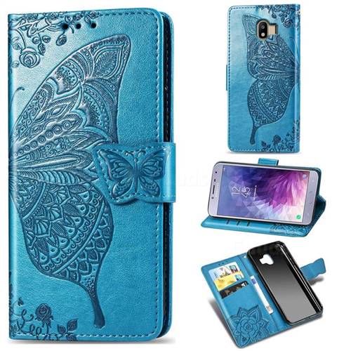 Embossing Mandala Flower Butterfly Leather Wallet Case for Samsung Galaxy J4 (2018) SM-J400F - Blue