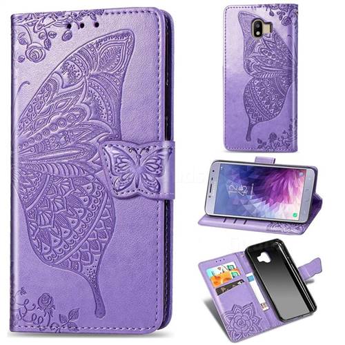 Embossing Mandala Flower Butterfly Leather Wallet Case for Samsung Galaxy J4 (2018) SM-J400F - Light Purple