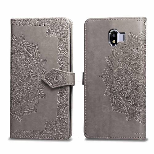 Embossing Imprint Mandala Flower Leather Wallet Case for Samsung Galaxy J4 (2018) SM-J400F - Gray