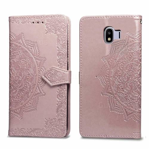 Embossing Imprint Mandala Flower Leather Wallet Case for Samsung Galaxy J4 (2018) SM-J400F - Rose Gold