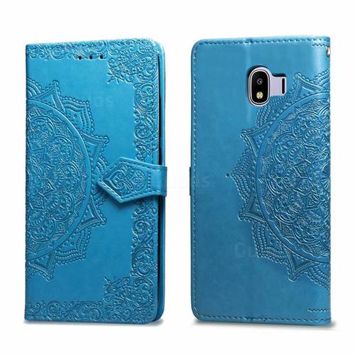 Embossing Imprint Mandala Flower Leather Wallet Case for Samsung Galaxy J4 (2018) SM-J400F - Blue