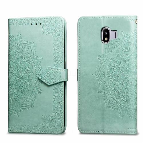 Embossing Imprint Mandala Flower Leather Wallet Case for Samsung Galaxy J4 (2018) SM-J400F - Green