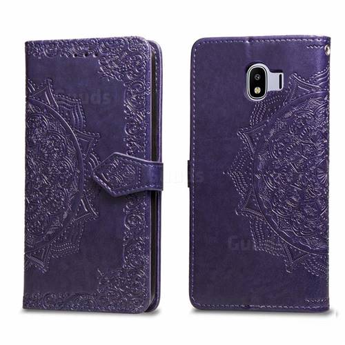 Embossing Imprint Mandala Flower Leather Wallet Case for Samsung Galaxy J4 (2018) SM-J400F - Purple