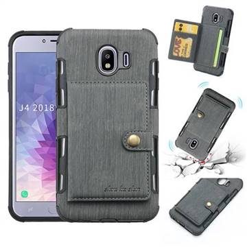 Brush Multi-function Leather Phone Case for Samsung Galaxy J4 (2018) SM-J400F - Gray