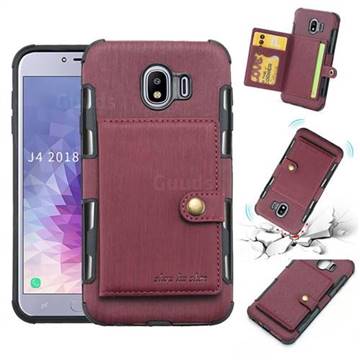 Brush Multi-function Leather Phone Case for Samsung Galaxy J4 (2018) SM-J400F - Wine Red