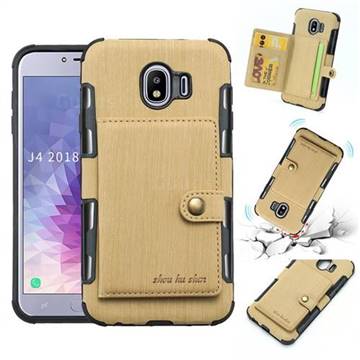 Brush Multi-function Leather Phone Case for Samsung Galaxy J4 (2018) SM-J400F - Golden