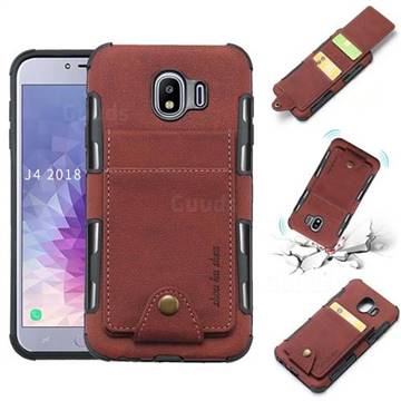 Woven Pattern Multi-function Leather Phone Case for Samsung Galaxy J4 (2018) SM-J400F - Brown
