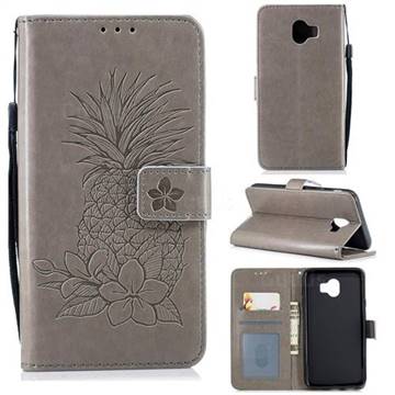 Embossing Flower Pineapple Leather Wallet Case for Samsung Galaxy J4 (2018) SM-J400F - Gray