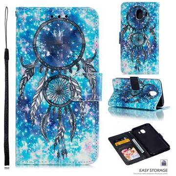 Blue Wind Chime 3D Painted Leather Phone Wallet Case for Samsung Galaxy J4 (2018) SM-J400F