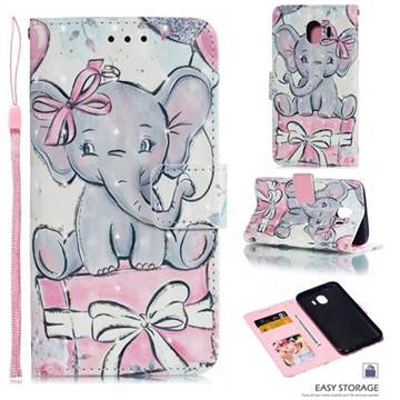 Bow Elephant 3D Painted Leather Phone Wallet Case for Samsung Galaxy J4 (2018) SM-J400F