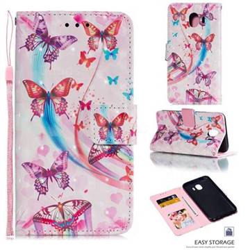 Ribbon Flying Butterfly 3D Painted Leather Phone Wallet Case for Samsung Galaxy J4 (2018) SM-J400F