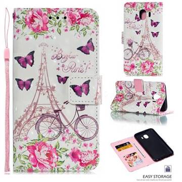 Bicycle Flower Tower 3D Painted Leather Phone Wallet Case for Samsung Galaxy J4 (2018) SM-J400F
