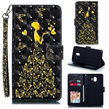 Golden Butterfly Girl 3D Painted Leather Phone Wallet Case for Samsung Galaxy J4 (2018) SM-J400F