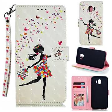 Flower Girl 3D Painted Leather Phone Wallet Case for Samsung Galaxy J4 (2018) SM-J400F