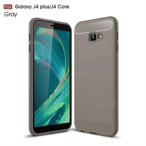 Luxury Carbon Fiber Brushed Wire Drawing Silicone TPU Back Cover for Samsung Galaxy J4 Core - Gray