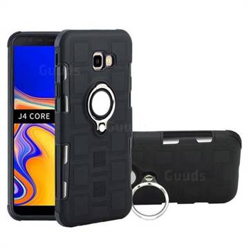 Ice Cube Shockproof PC + Silicon Invisible Ring Holder Phone Case for Samsung Galaxy J4 Core - Black
