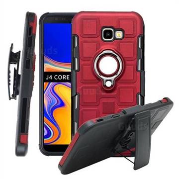 3 in 1 PC + Silicone Leather Phone Case for Samsung Galaxy J4 Core - Red
