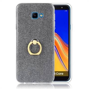 Luxury Soft TPU Glitter Back Ring Cover with 360 Rotate Finger Holder Buckle for Samsung Galaxy J4 Core - Black