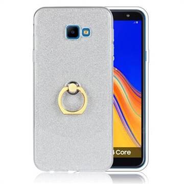 Luxury Soft TPU Glitter Back Ring Cover with 360 Rotate Finger Holder Buckle for Samsung Galaxy J4 Core - White